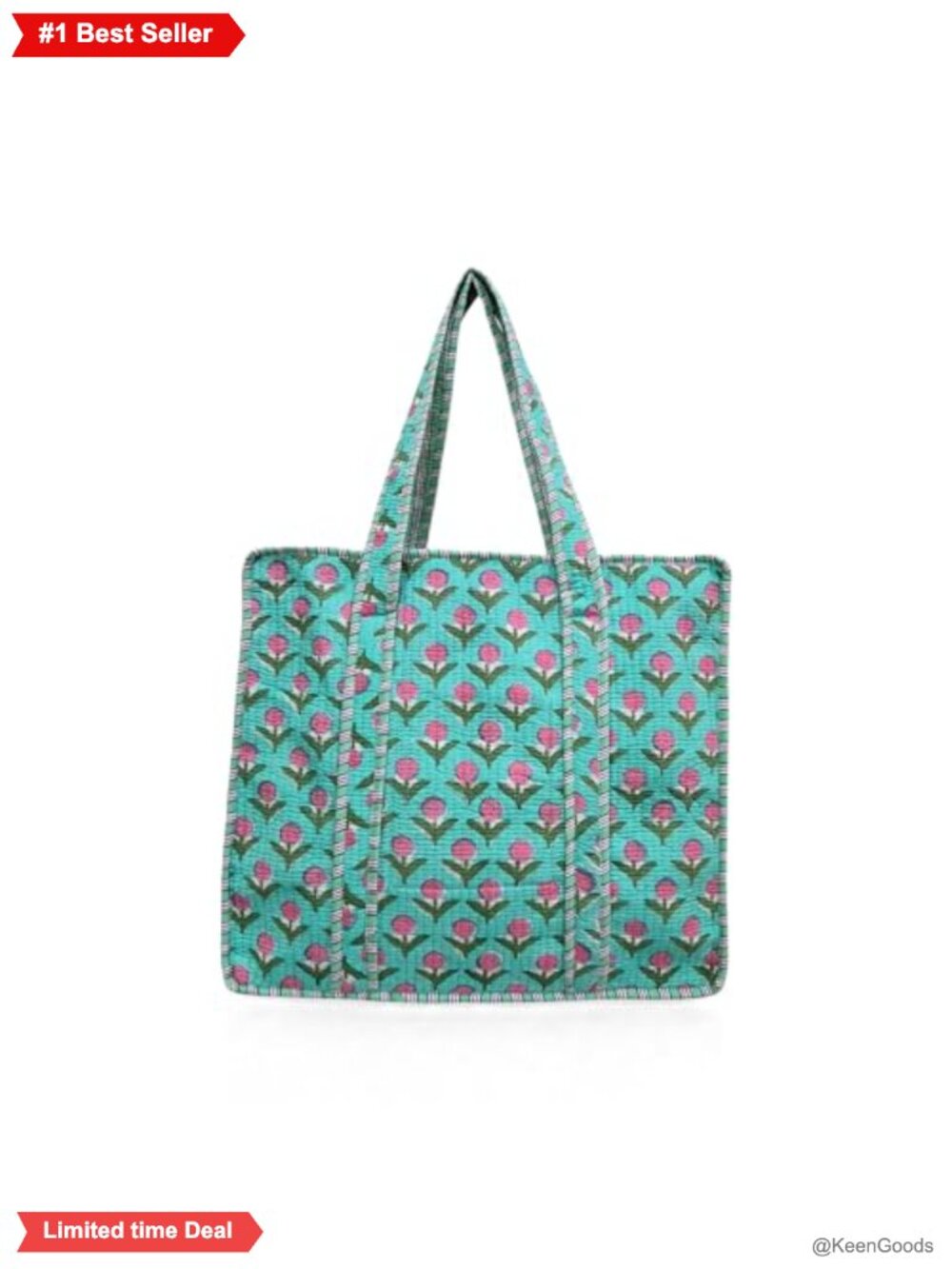 100% Cotton Quilted Tote Bag Zippered Large Women Travel Beach Purse